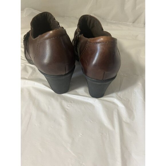 Clarks Bendables Brown Leather Zip Buckle Heel Cap Toe Loafer 80463 Sz 8.5 M - Picture 9 of 13